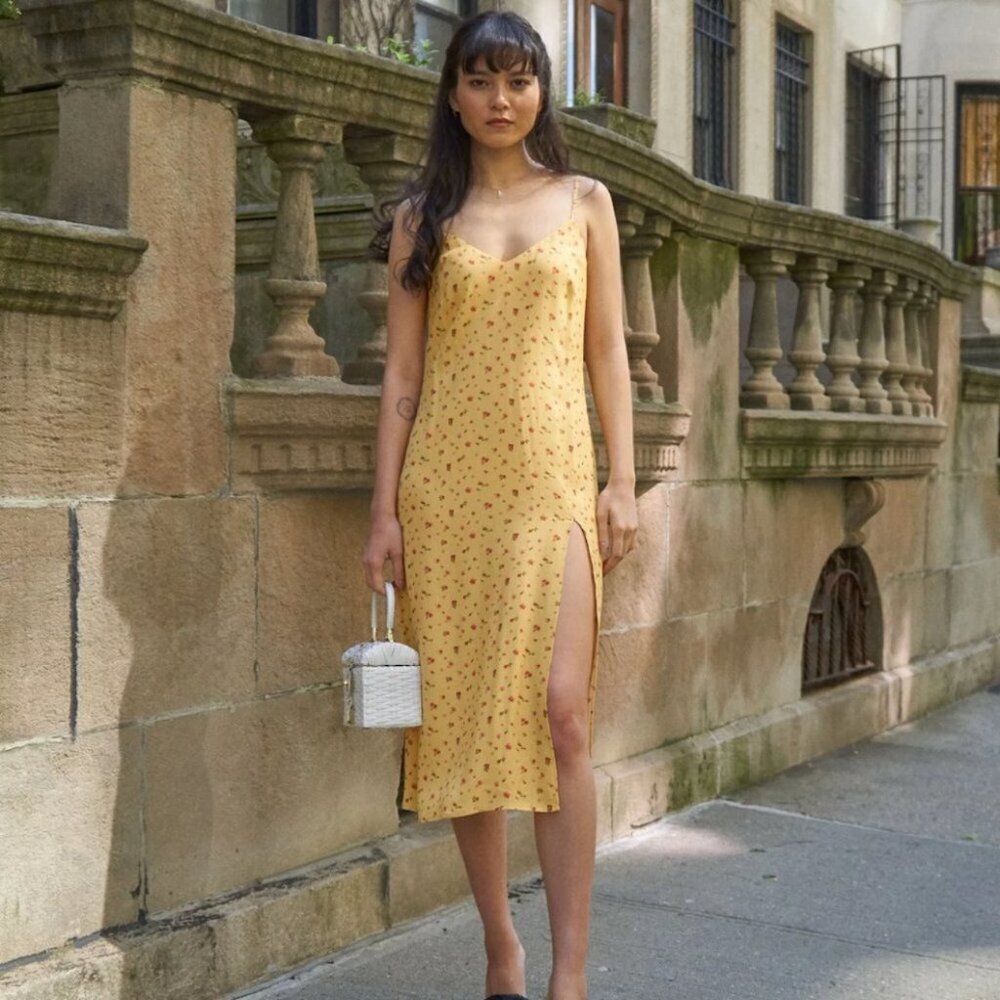 Reformation Crimini Yellow Floral Midi Dress